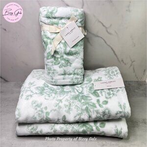 Laura Ashley 4pc Green Toile Floral Bath Hand Towel Set